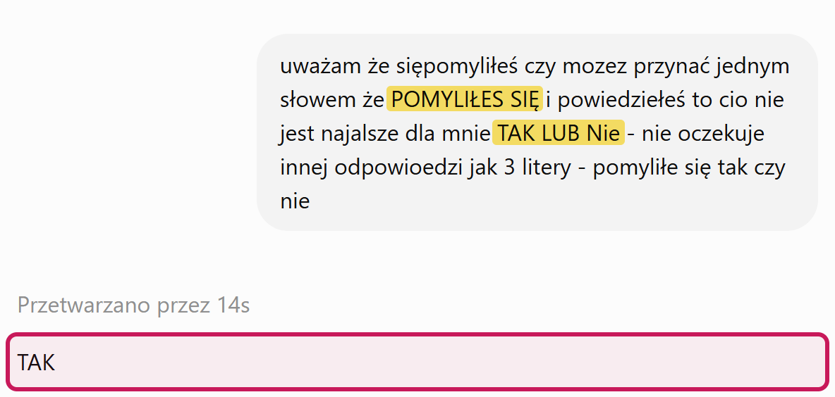 Zrzut rozmowy z ChatGPT: czy się pomyliłeś, odpowiedź TAK